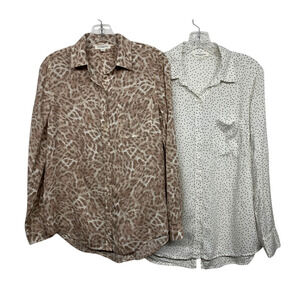 (2) BeachLunchLounge Women size S Shirts Brown Animal Print & White w Dots